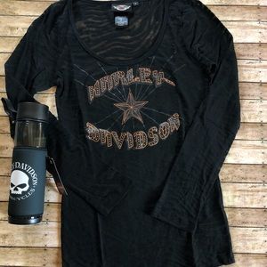 Harley-Davidson Sheer Burnout Animal Print Top Small